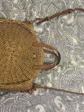 LC Lauren Conrad Round Woven Crossbody Bag in Natural and Brown